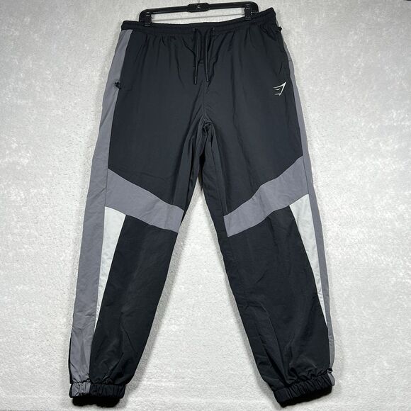 Gymshark Track Pants Joggers Mens Size XXL Black Gray Nylon Cotton Pockets - Picture 1 of 14